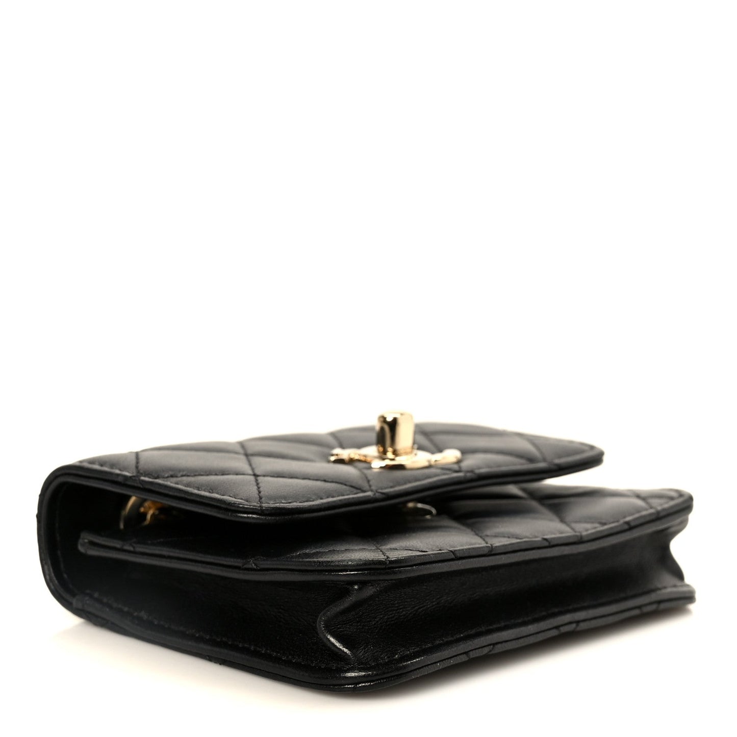 Lambskin Quilted Trendy CC Card Holder On Chain Black