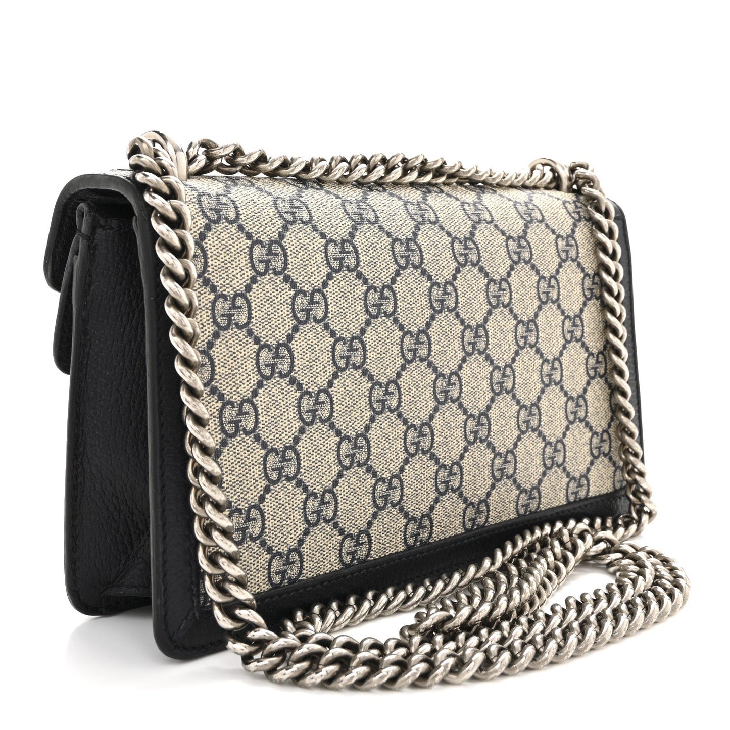 GG Supreme Monogram Textured Dollar Calfskin Small Rectangular Dionysus Shoulder Bag Beige Blue