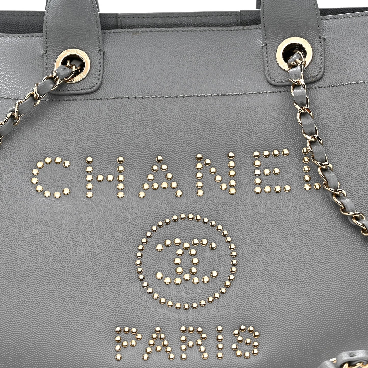 Caviar Studded Medium Deauville Tote Grey