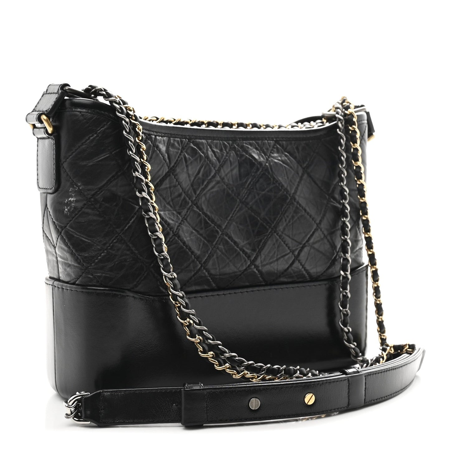 Aged Calfskin Quilted New Medium Gabrielle Hobo Black