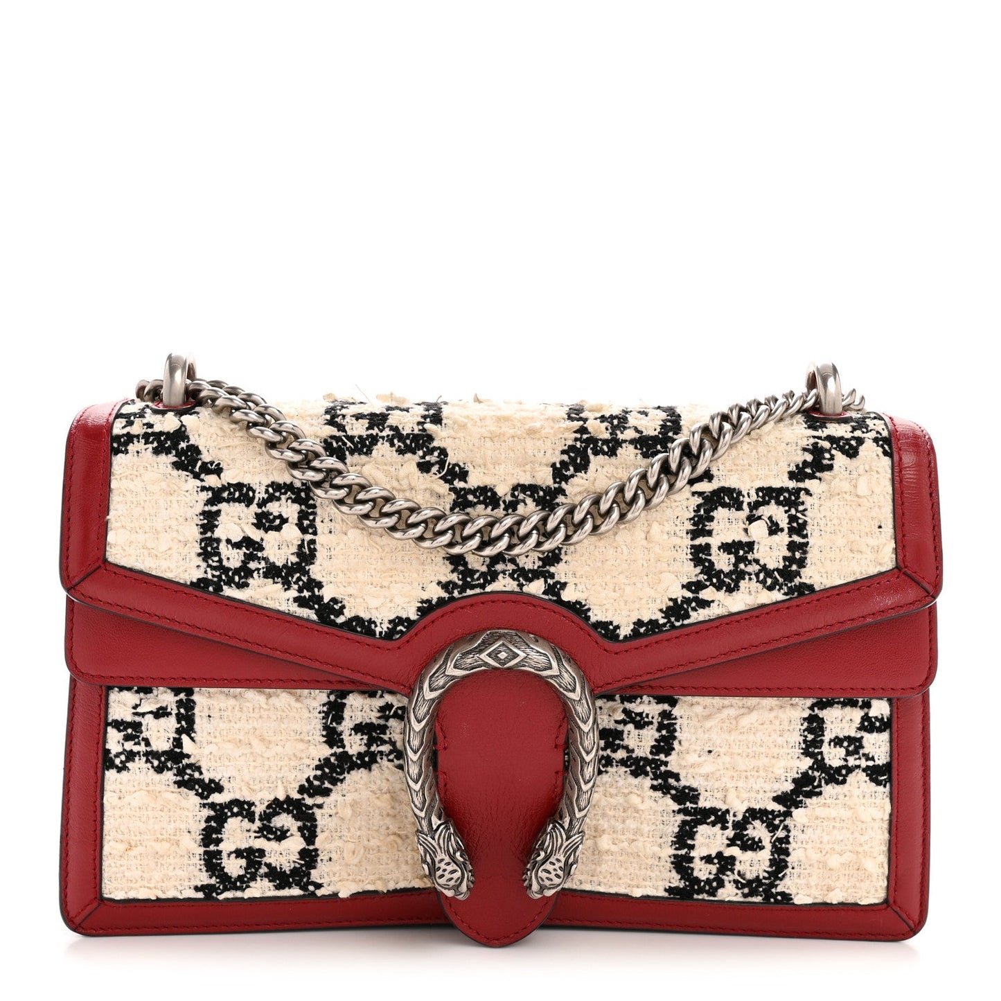 Tweed GG Monogram Small Dionysus Shoulder Bag White Black Romantic Cherry