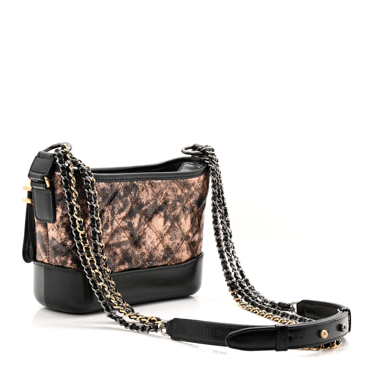 Metallic Crumpled Goatskin Quilted Small Gabrielle Hobo Black Rose Gold