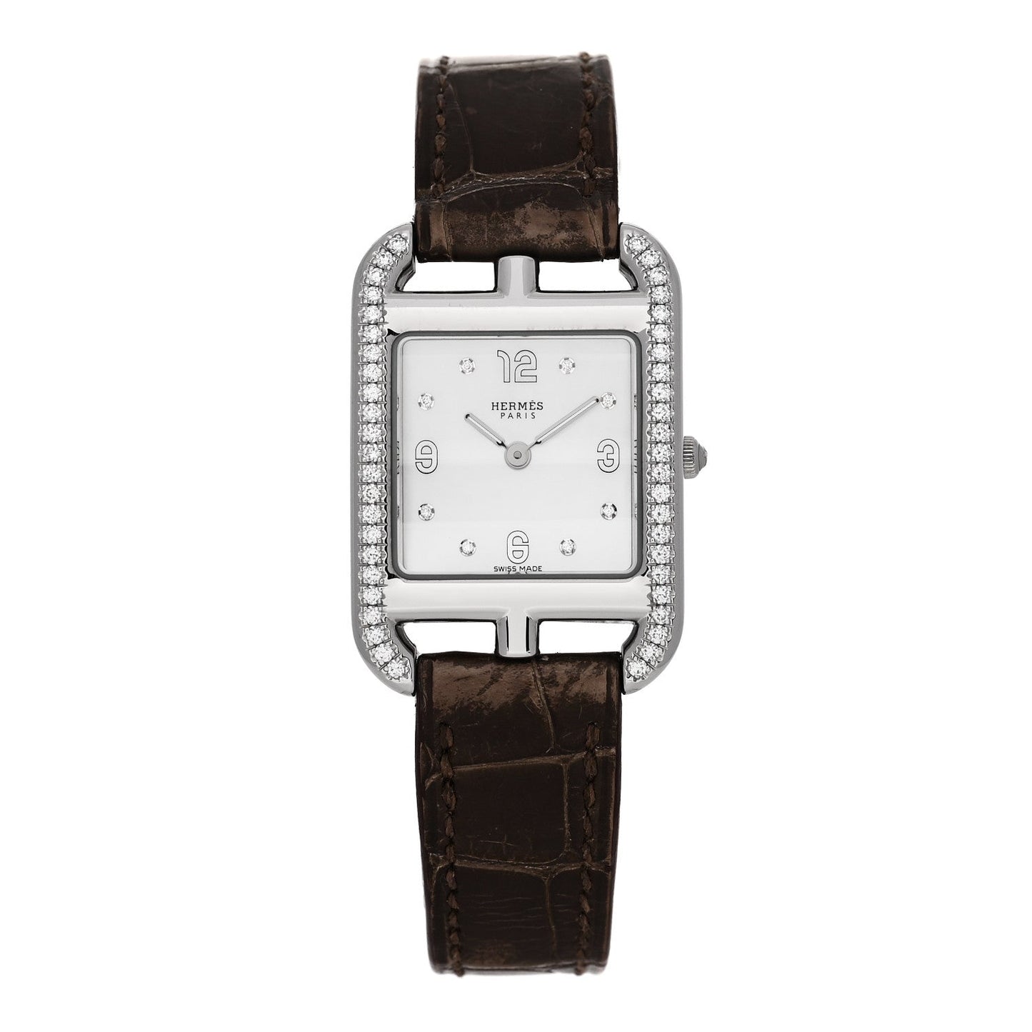 Stainless Steel Alligator Diamond Bezel Mother of Pearl 23mm Cape Cod Quartz Watch Gris Elephant