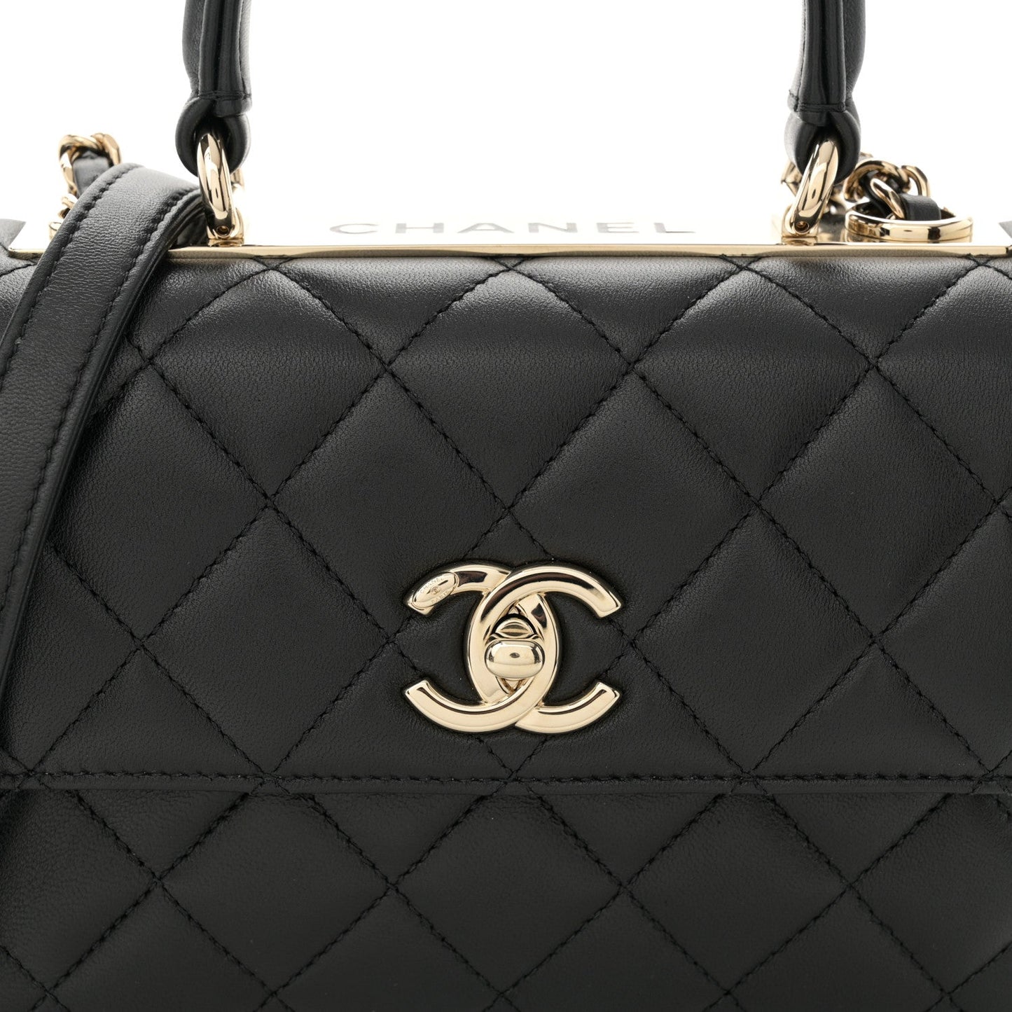 Lambskin Quilted Mini Trendy CC Dual Handle Flap Bag Black