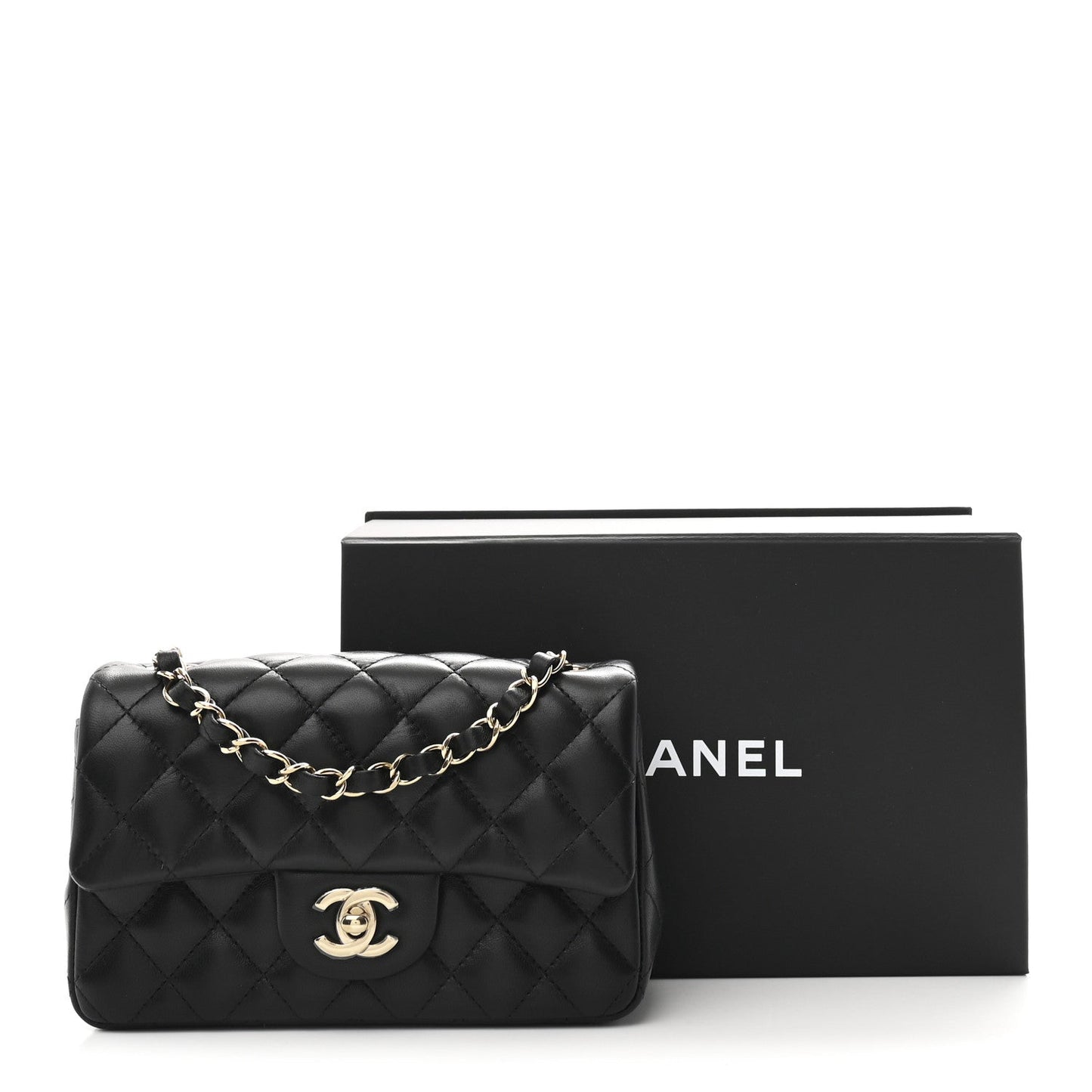 Lambskin Quilted Mini Rectangular Flap Black