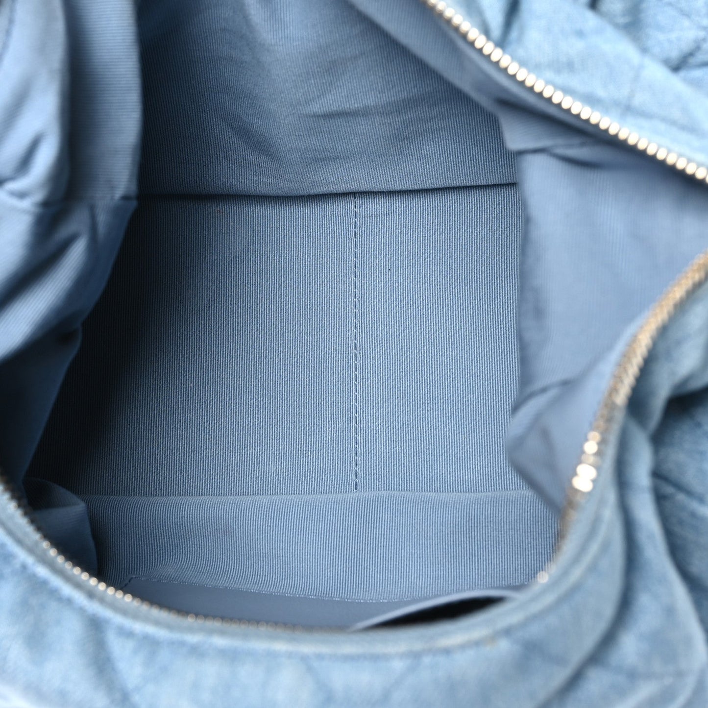 Washed Denim Quilted Large Trendy Pockets Hobo Blue