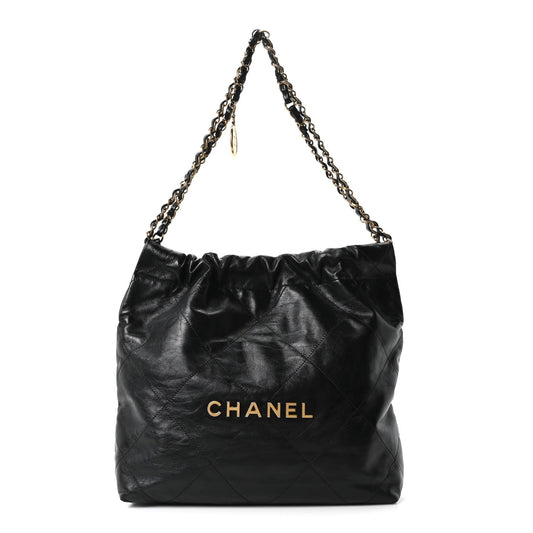 Shiny Calfskin Quilted Small Chanel 22 Black