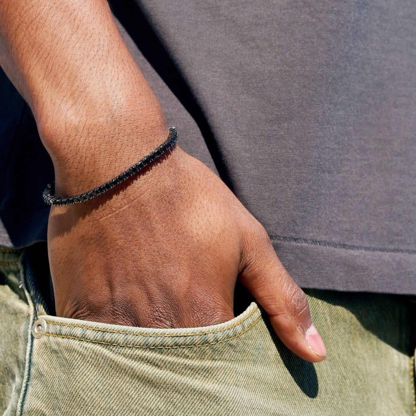 Black Diamond Tennis Chain Bracelet in Black - 3mm