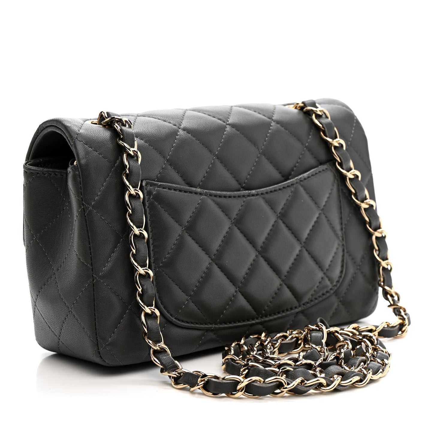 Lambskin Quilted Mini Rectangular Flap Dark Grey