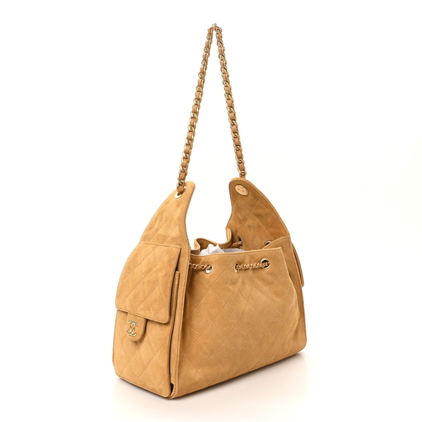 Suede Quilted Small Chanel 25 Handbag Beige