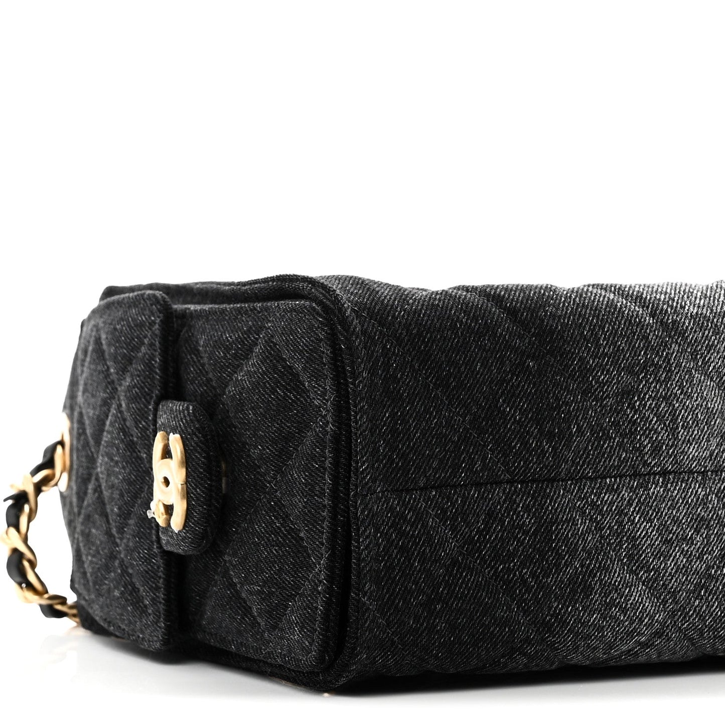Washed Denim Quilted Mini Chanel 25 Handbag Black