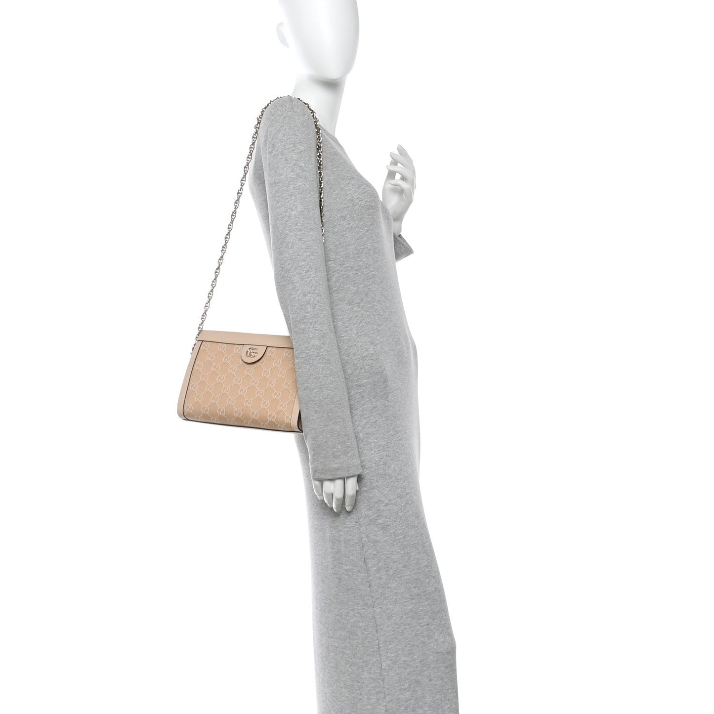 Denim Calfskin GG Monogram Small Ophidia Chain Shoulder Bag Light Beige