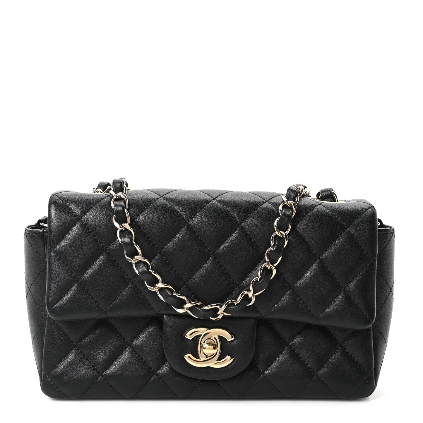 Lambskin Quilted Mini Rectangular Flap Black