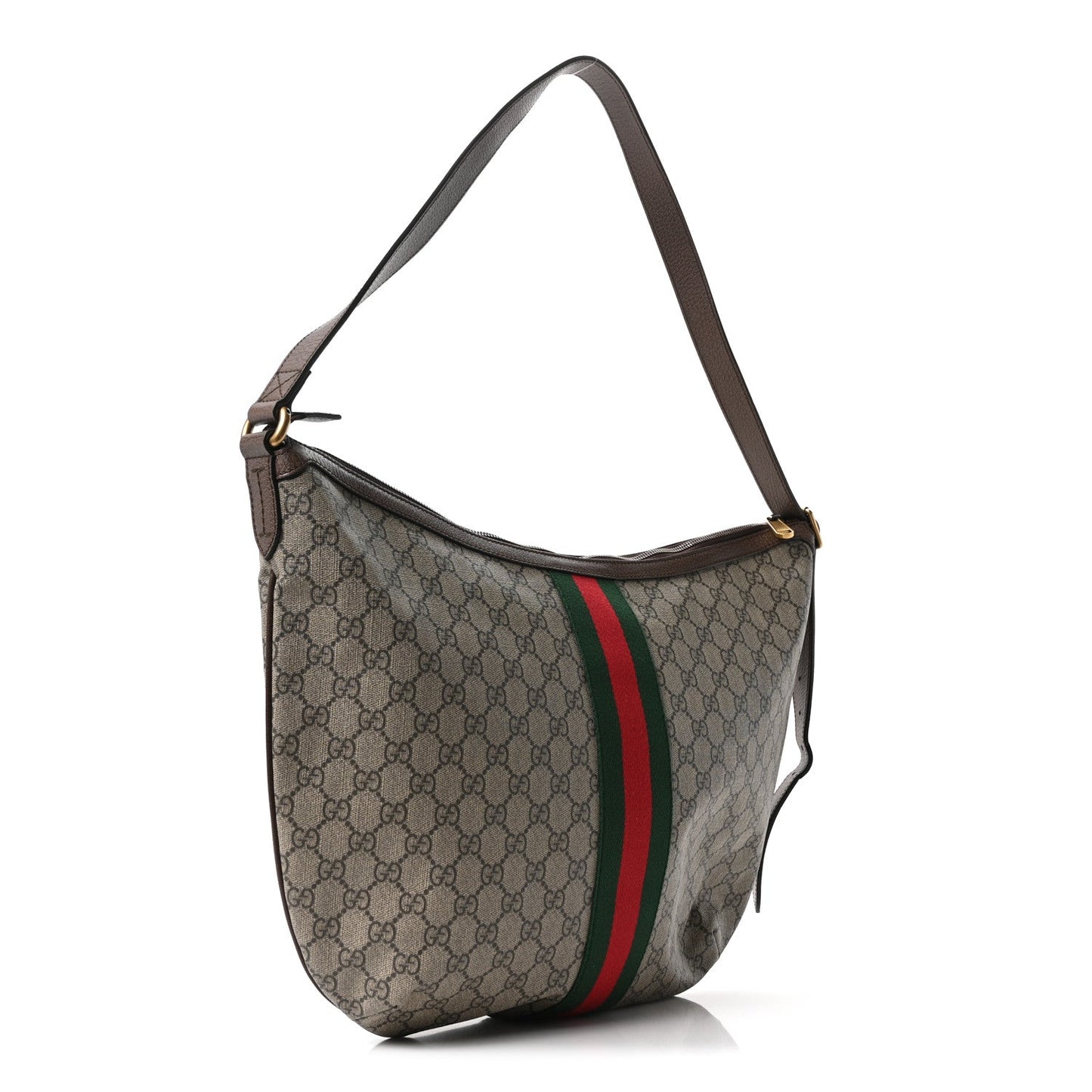 GG Supreme Monogram Web Ophidia Half Moon Hobo Brown