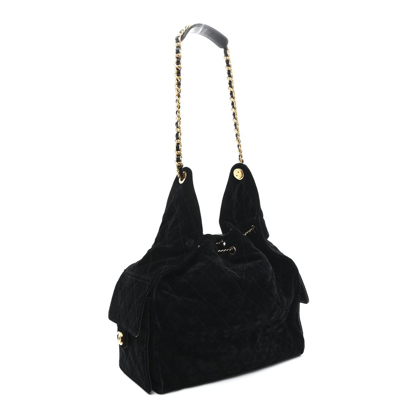 Suede Quilted Medium Chanel 25 Handbag Black