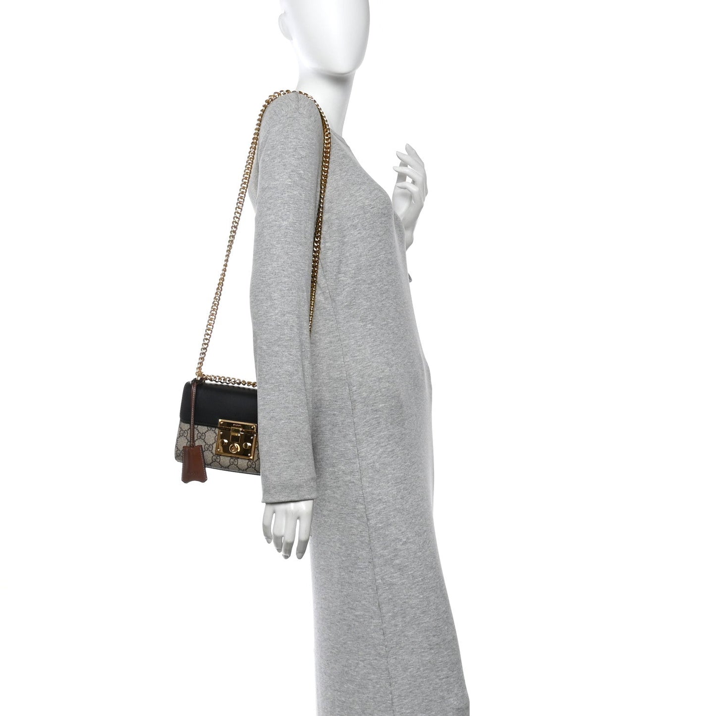 GG Supreme Monogram Calfskin Small Padlock Shoulder Bag Beige Black Cuir