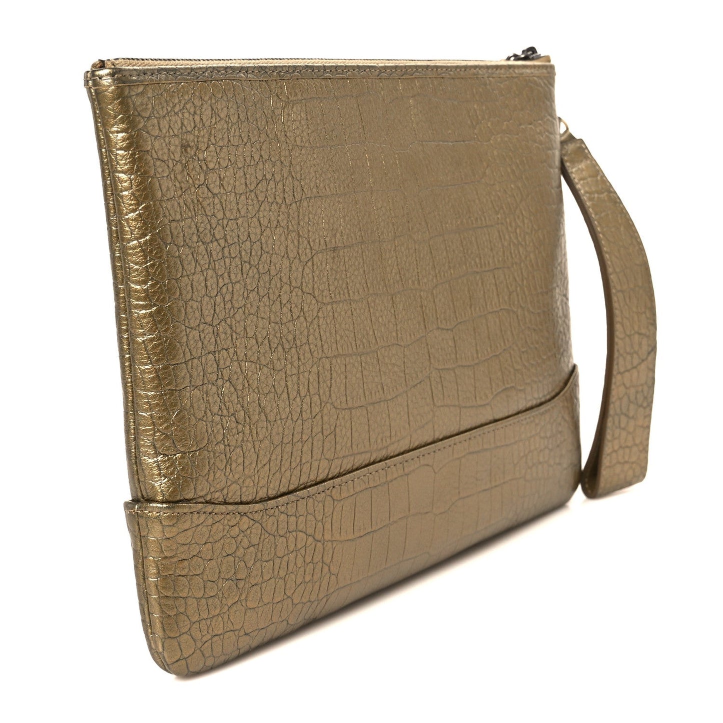 Metallic Calfskin Crocodile Embossed Medium Gabrielle Cosmetic Case Gold