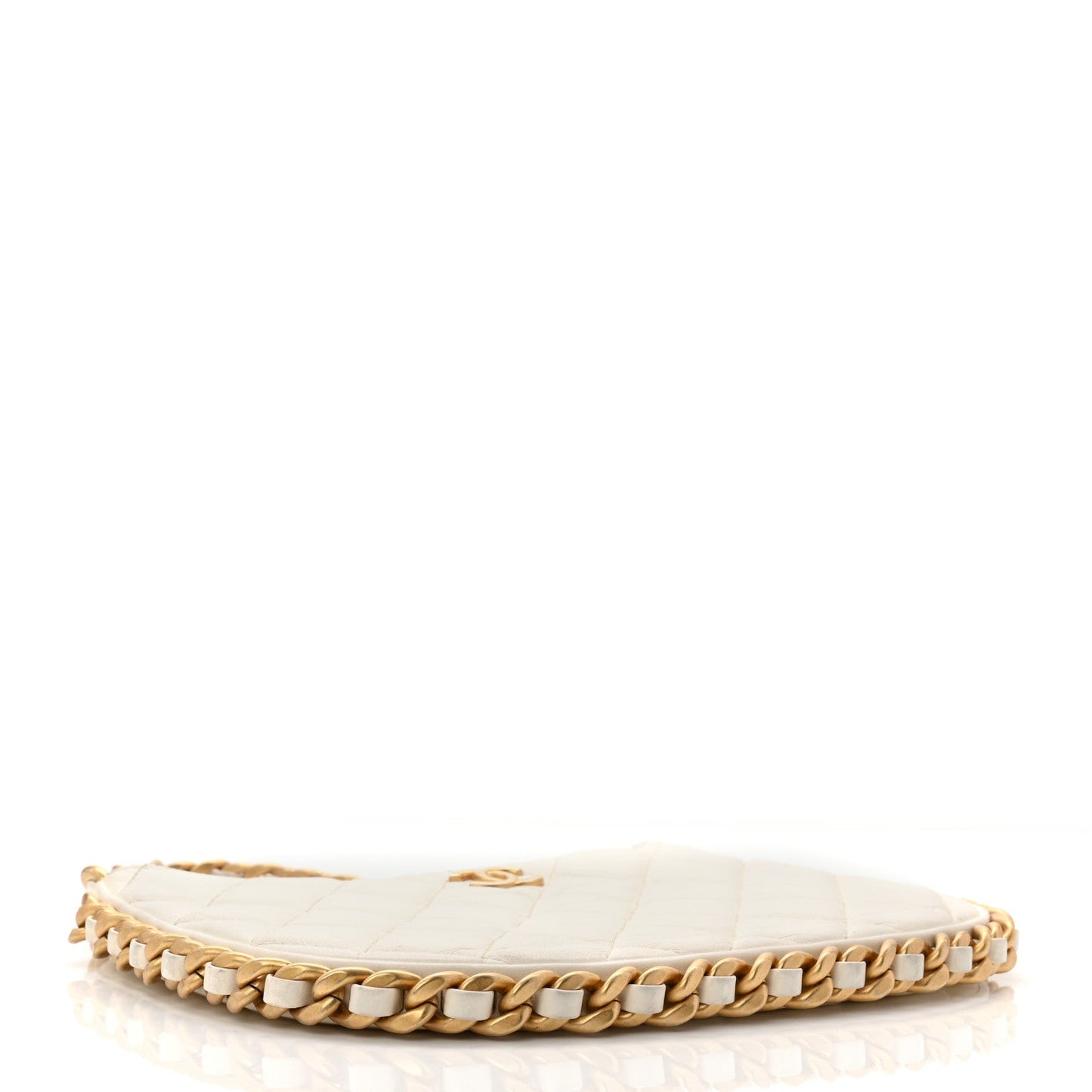 Shiny Crumpled Lambskin Quilted Trendy Chain Around Hobo White