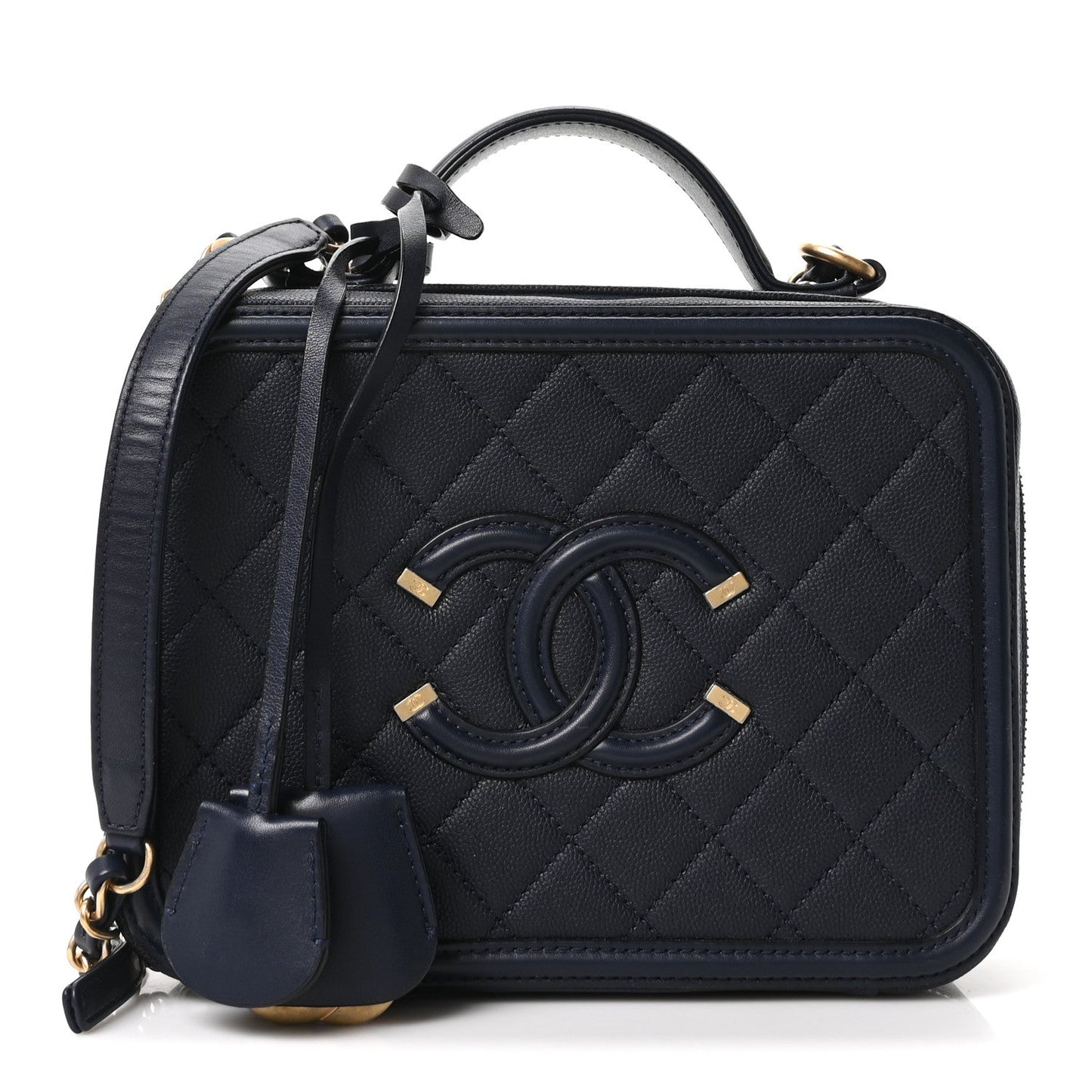 Caviar Quilted Medium CC Filigree Vanity Case Navy