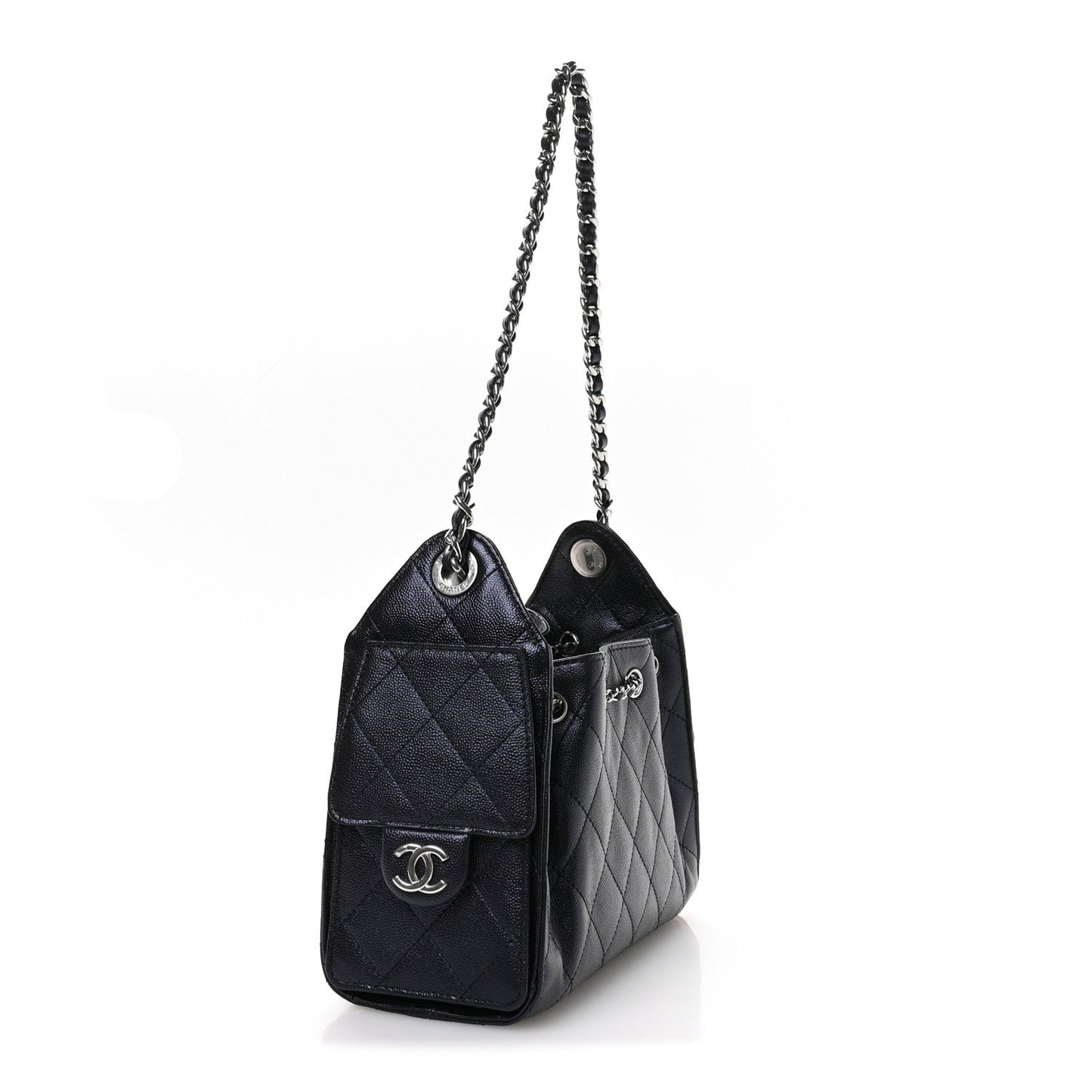 Metallic Caviar Quilted Mini Chanel 25 Handbag Dark Blue