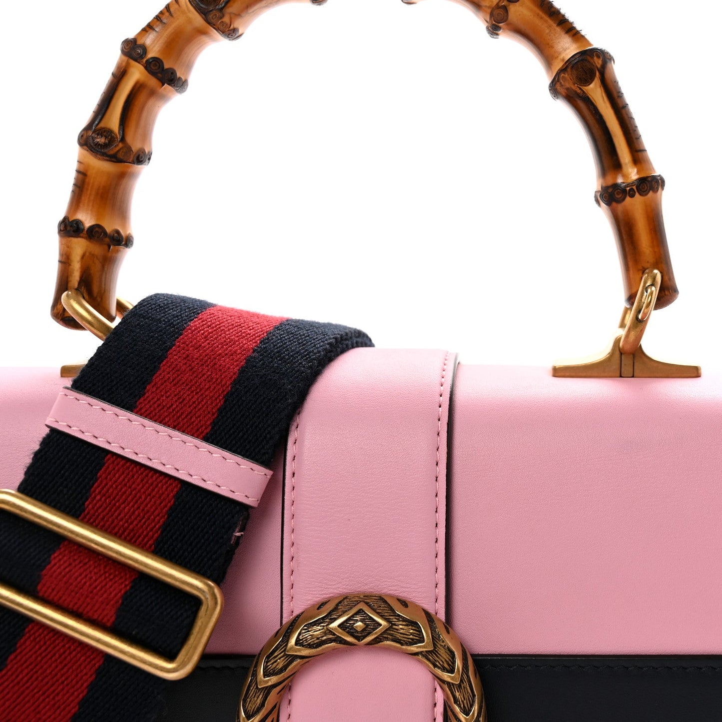 Moon Calfskin Web Medium Dionysus Bamboo Top Handle Bag Sugar Pink Blue Agata Hibiscus Red