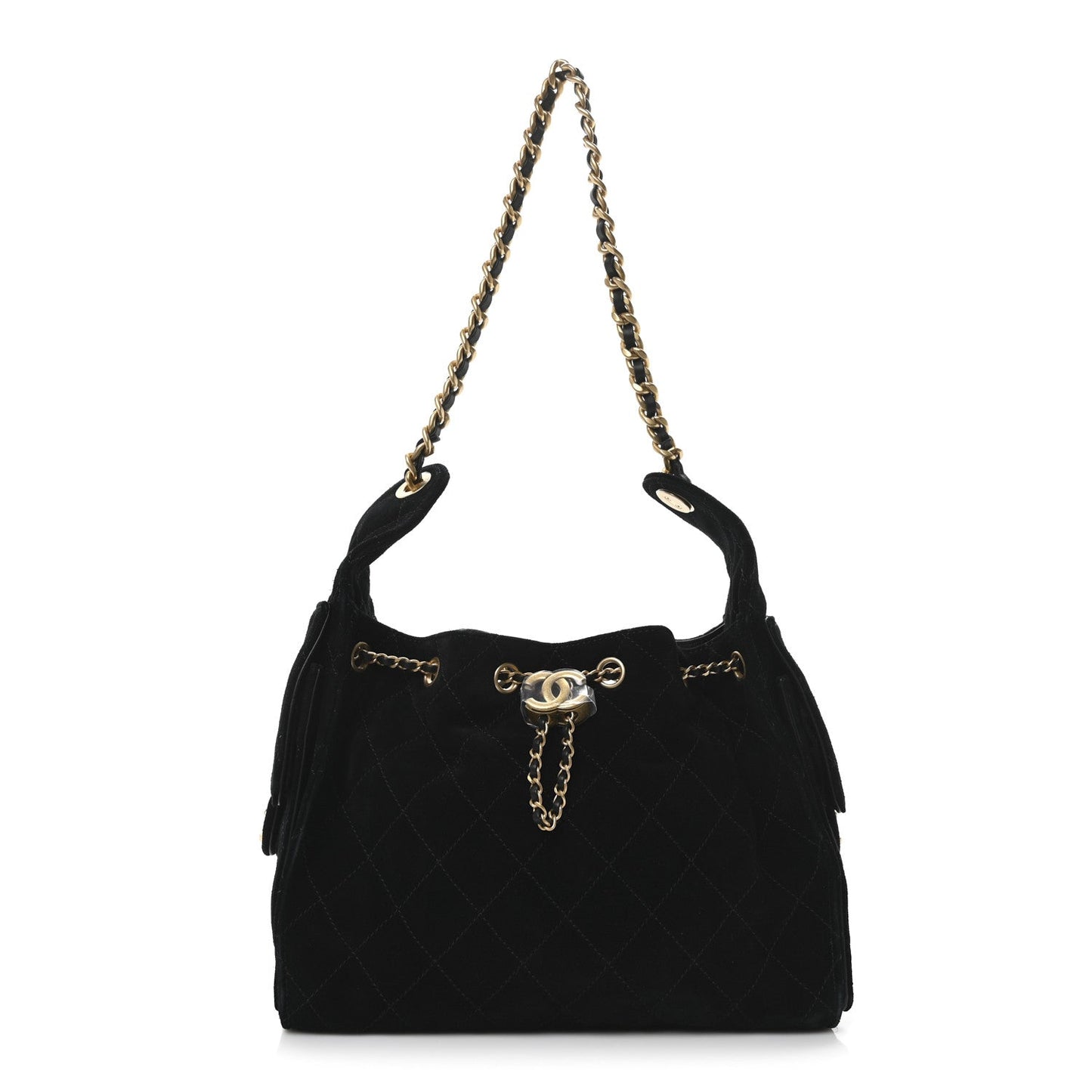 Suede Quilted Small Chanel 25 Handbag Black