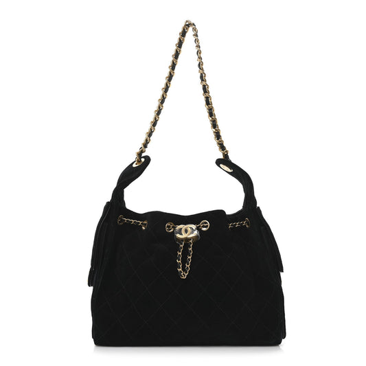 Suede Quilted Small Chanel 25 Handbag Black