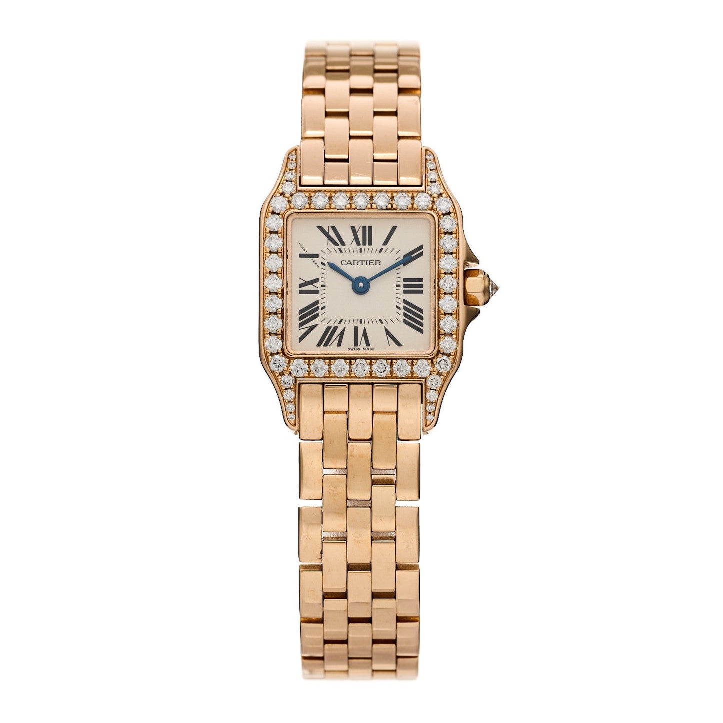 18K Pink Gold Diamond Bezel 20mm Santos Demoiselle Quartz Watch
