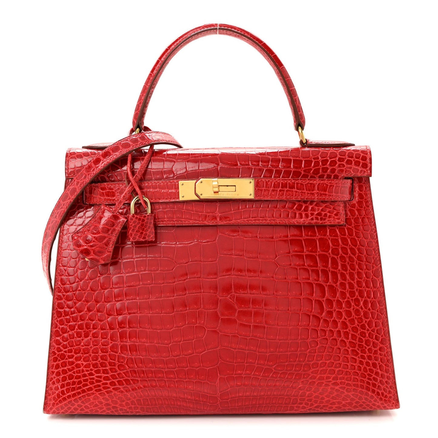 Shiny Porosus Crocodile Kelly Sellier 28 Rouge Vif