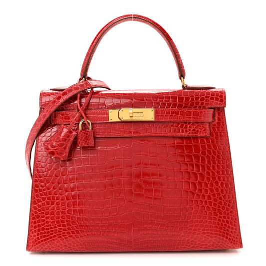 Shiny Porosus Crocodile Kelly Sellier 28 Rouge Vif