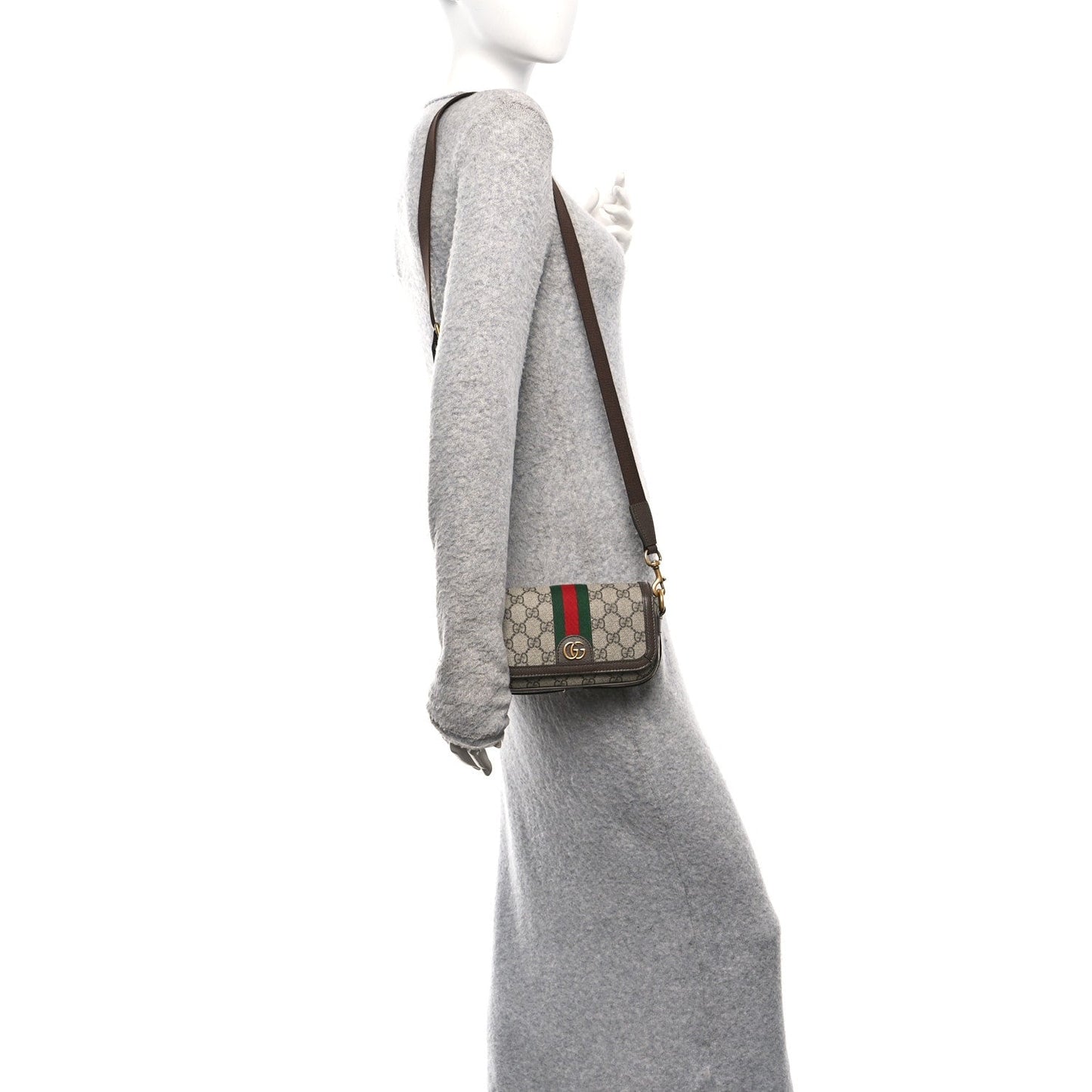 GG Supreme Monogram Web Mini Ophidia Flap Shoulder Bag Brown