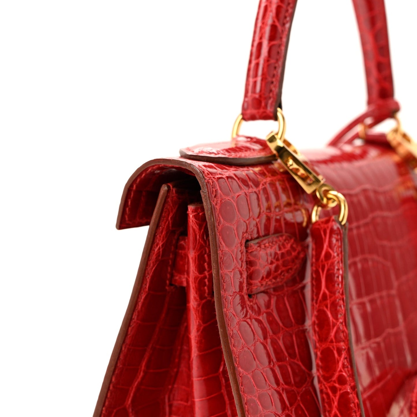 Shiny Porosus Crocodile Kelly Sellier 28 Rouge Vif