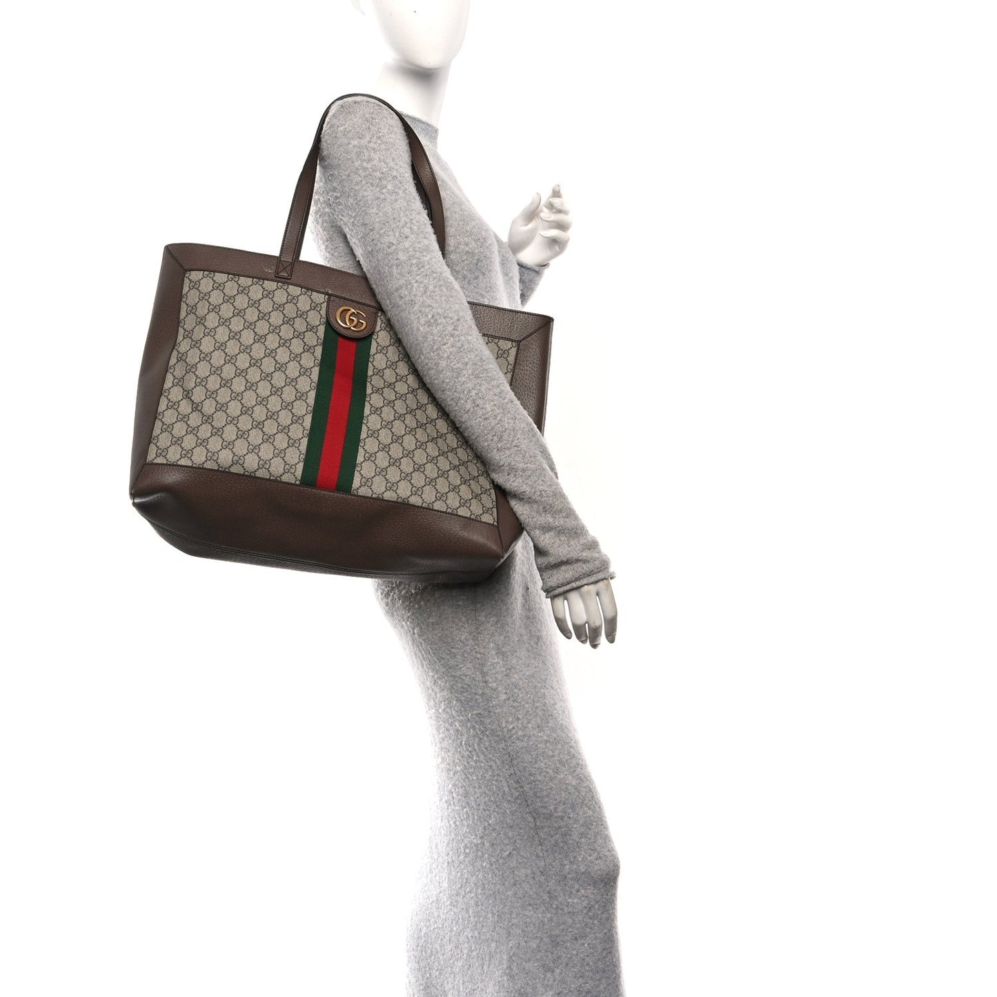 GG Supreme Monogram Web Ophidia Tote Brown