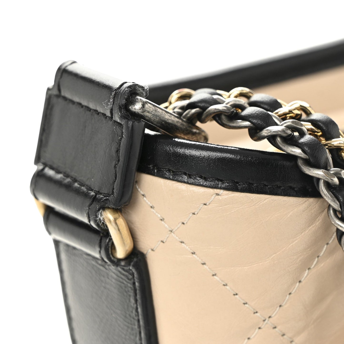 Aged Calfskin Quilted Medium Gabrielle Hobo Beige Black