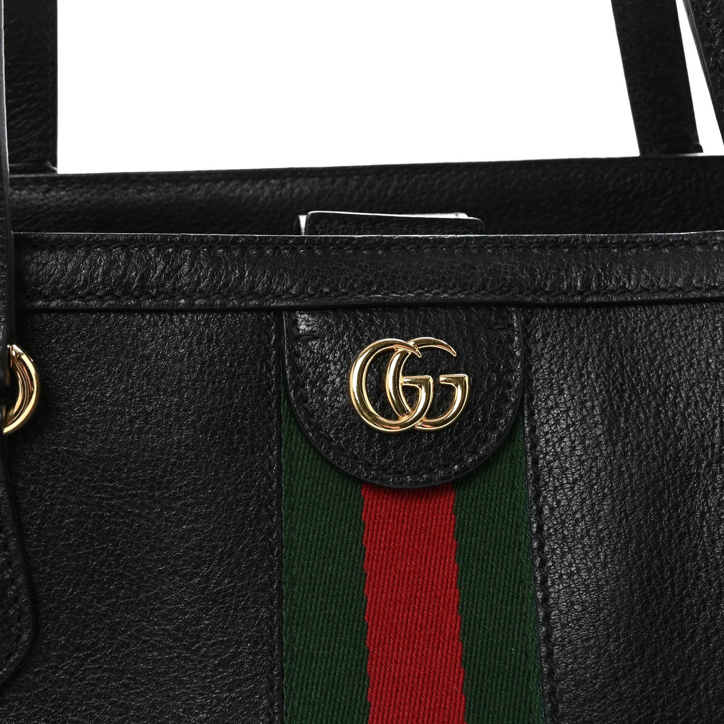 Textured Calfskin Web Medium Ophidia Shopping Tote Black