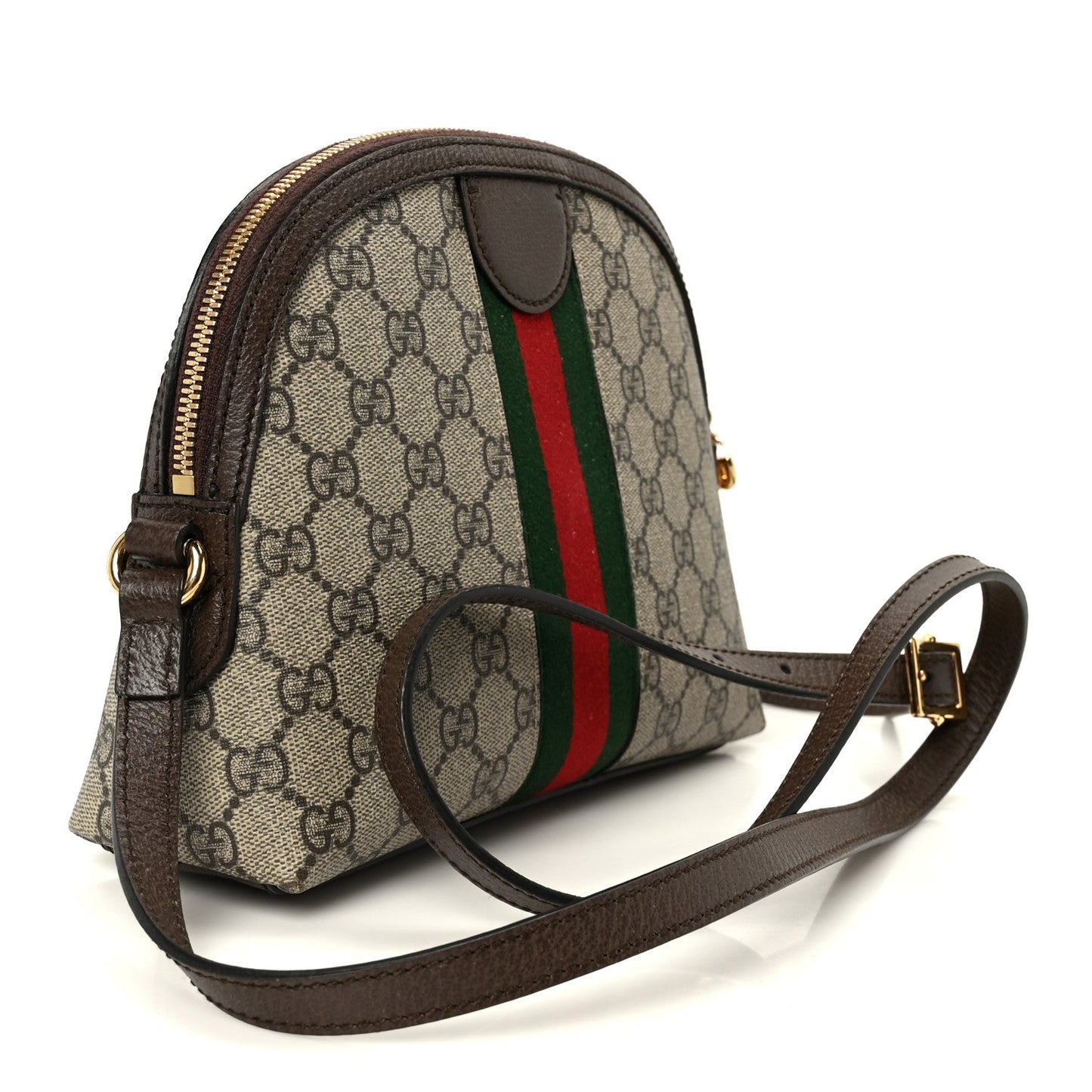 GG Supreme Monogram Textured Dollar Calfskin Web Small Ophidia Dome Shoulder Bag Beige Ebony New Acero