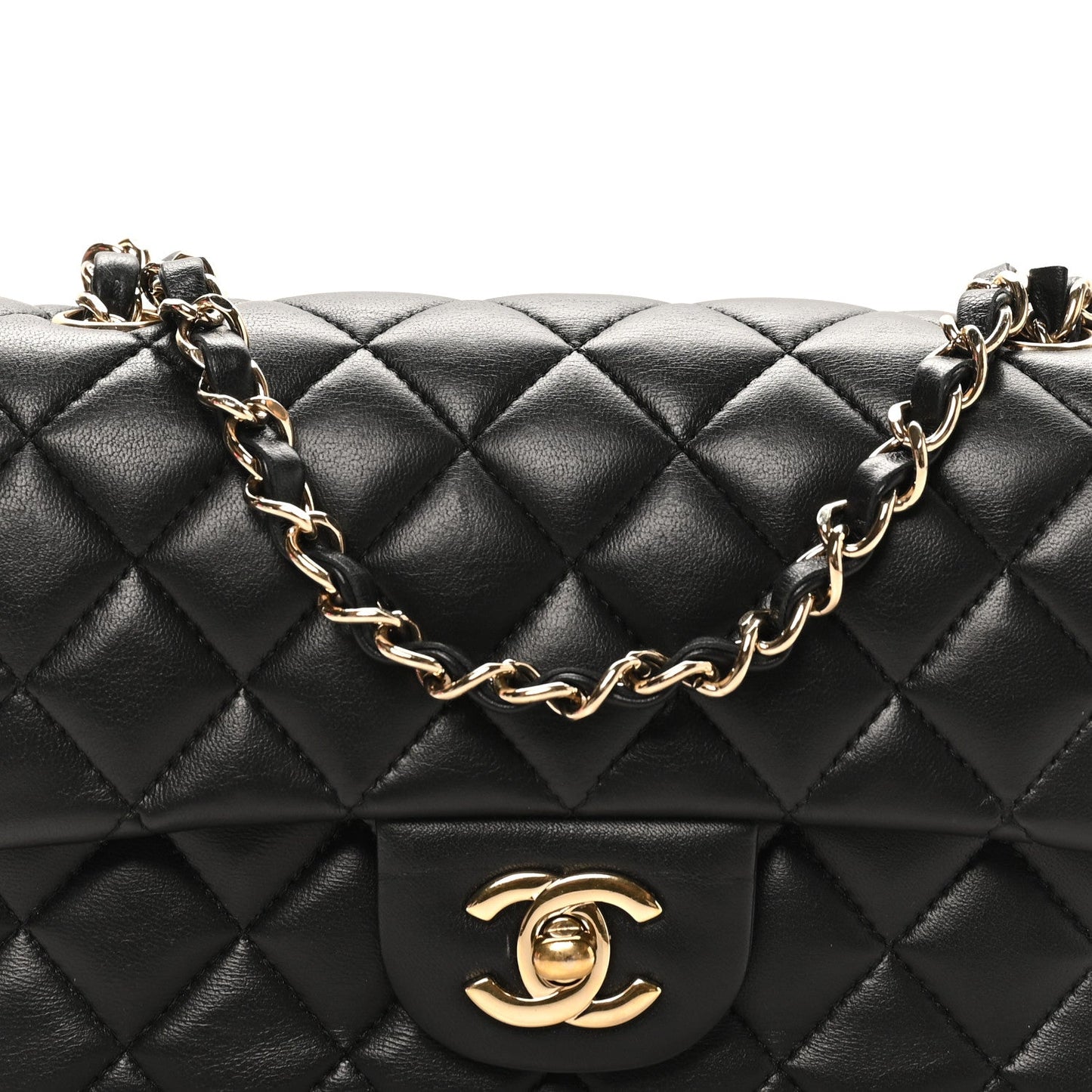 Lambskin Quilted Mini Rectangular Flap Black