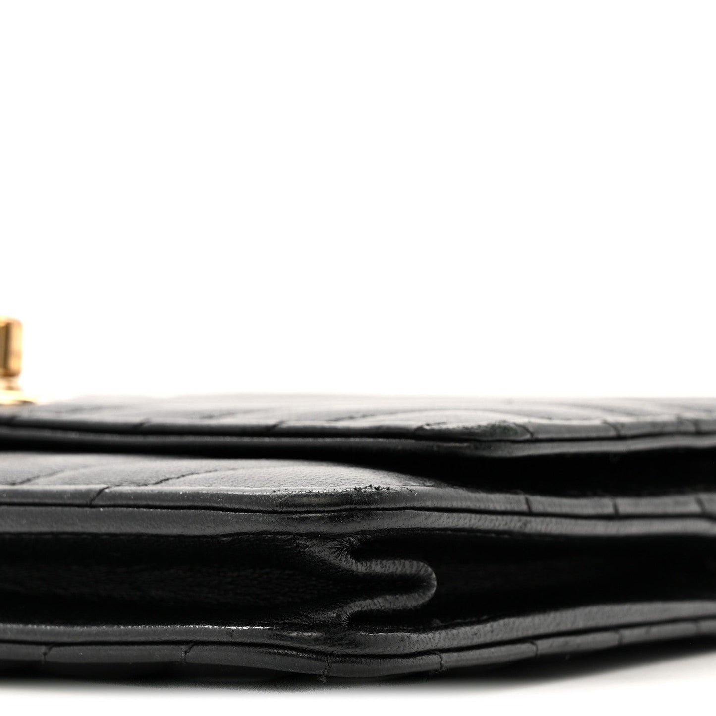 Lambskin Chevron Quilted Trendy CC Wallet On Chain WOC Black