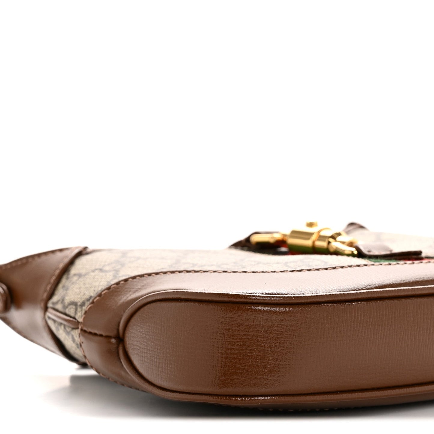 GG Supreme Monogram Azalea Calfskin Web Mini Jackie 1961 Hobo Beige Ebony Brown Sugar