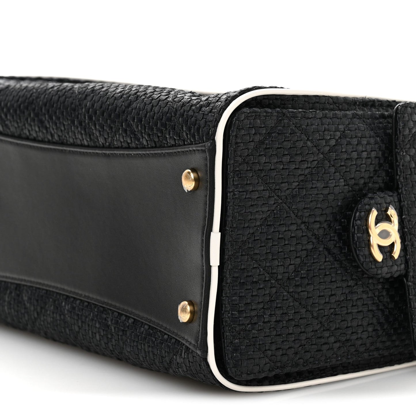 Braided Raffia Calfskin Small Chanel 25 Handbag Black White