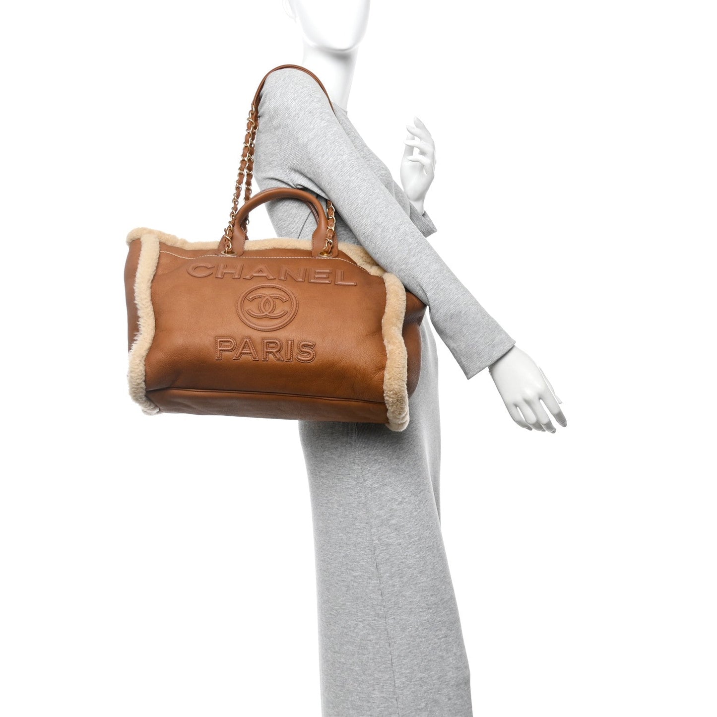 Lambskin Shearling Medium Deauville Tote Brown