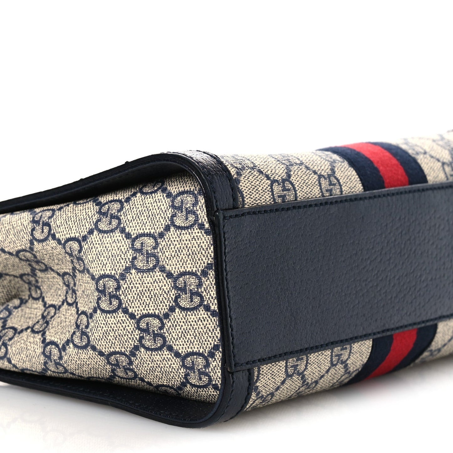 GG Supreme Monogram Textured Dollar Calfskin Web Small Ophidia Tote Bag Beige Blue