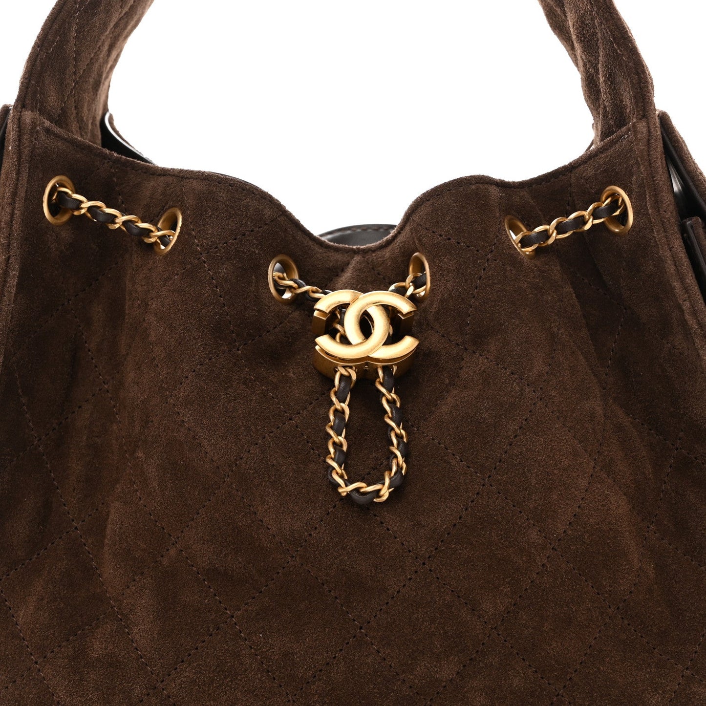 Suede Quilted Small Chanel 25 Handbag Dark Brown