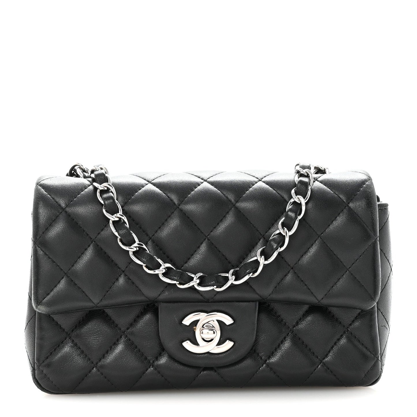 Lambskin Quilted Mini Rectangular Flap Black