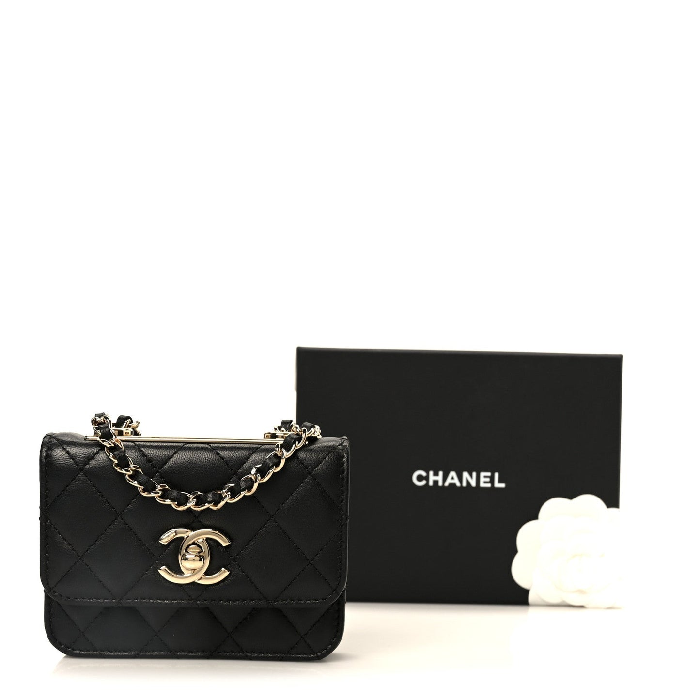 Lambskin Quilted Trendy CC Card Holder On Chain Black