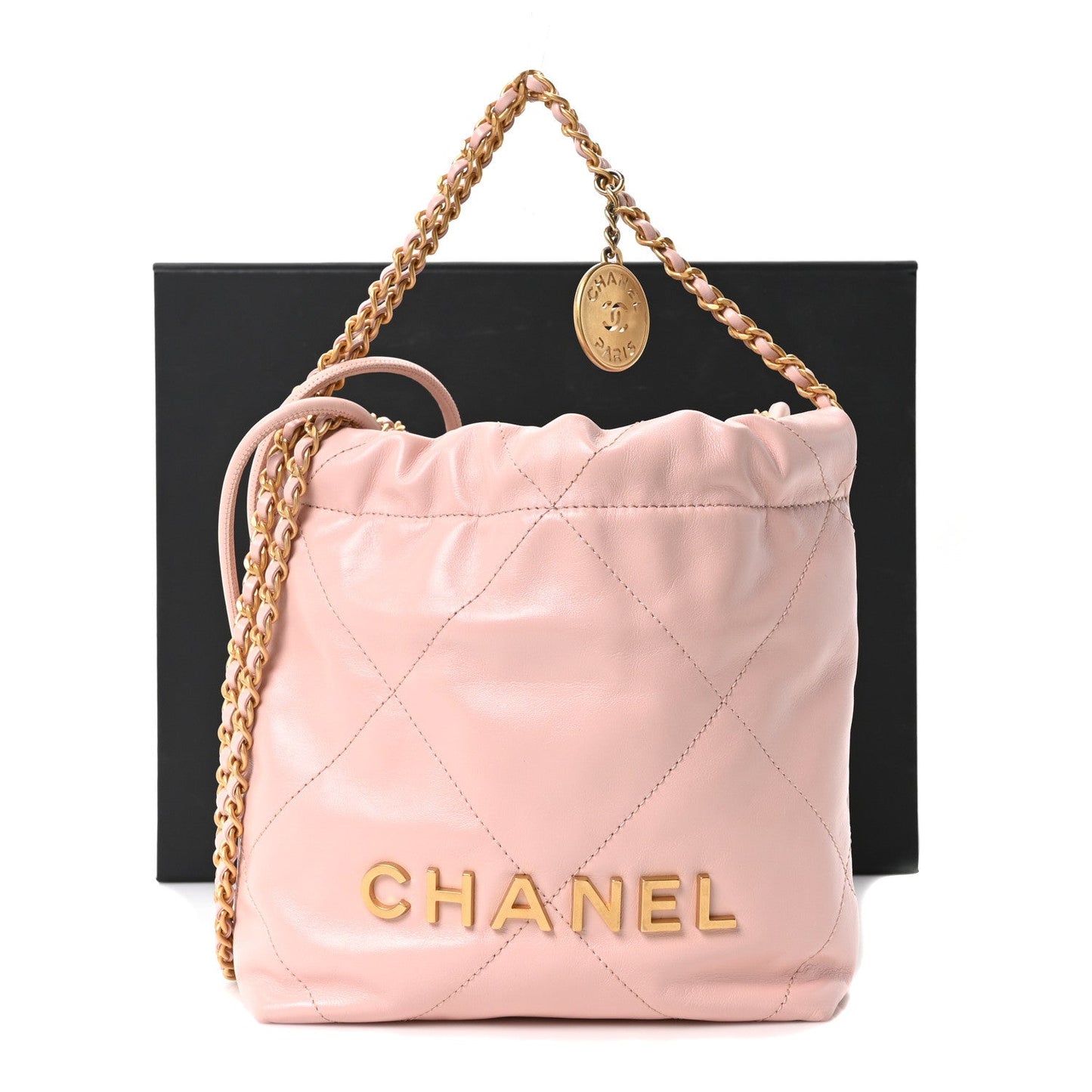 Shiny Calfskin Quilted Mini Chanel 22 Light Pink