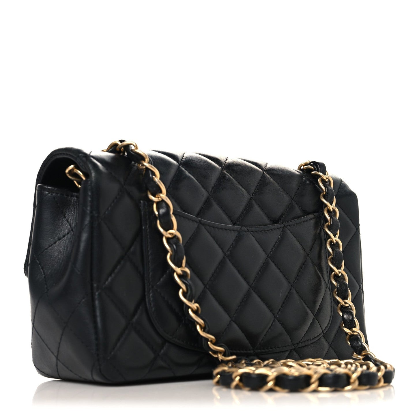 Lambskin Quilted Mini Rectangular Flap Black