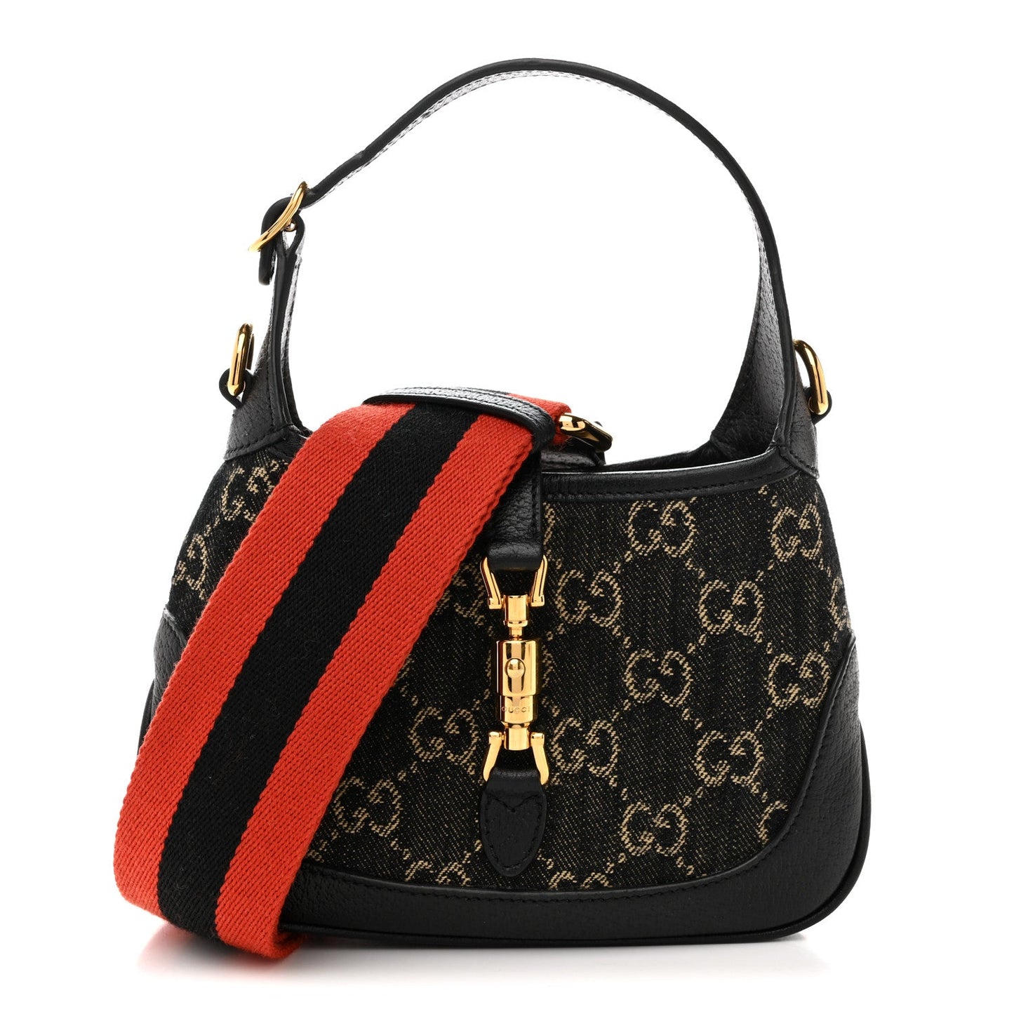 Jacquard Black Denim GG Monogram Textured Dollar Calfskin Mini Jackie 1961 Hobo Black Ivory