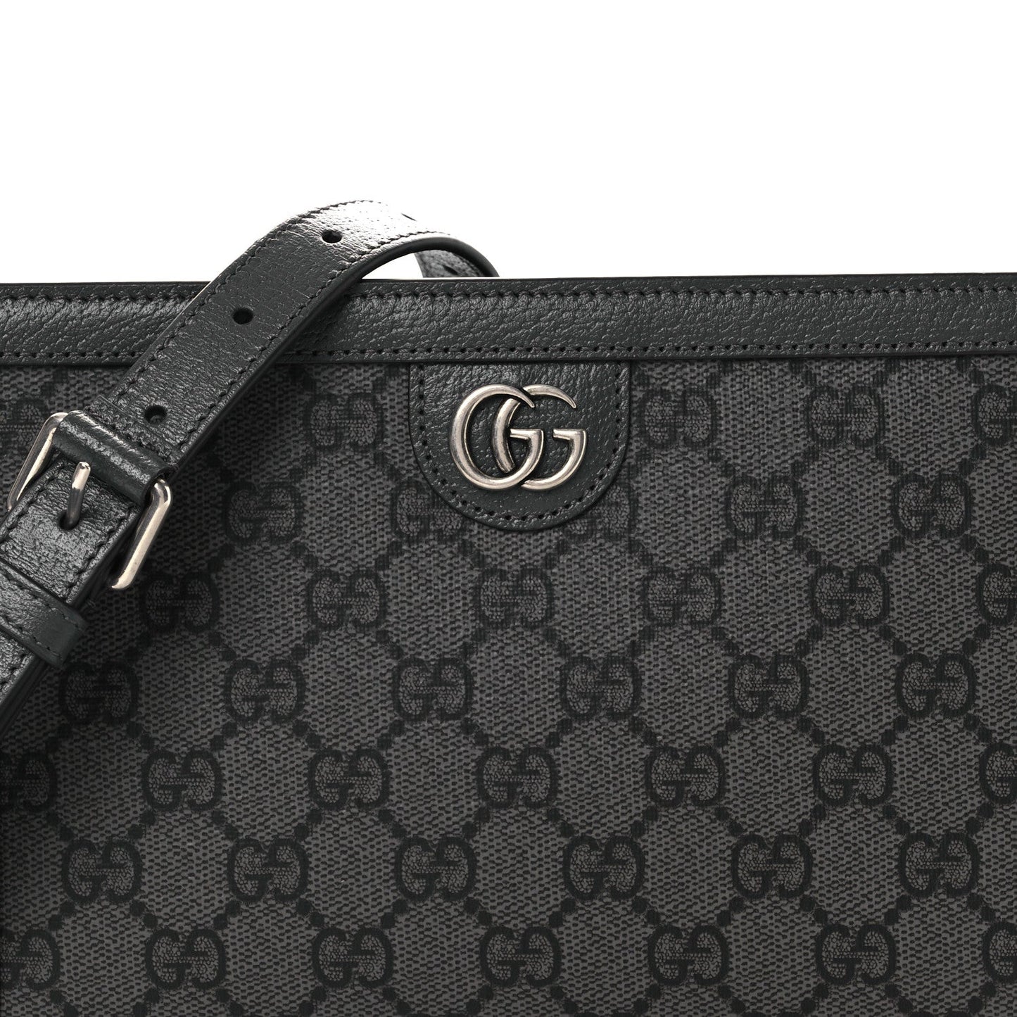 GG Supreme Monogram Textured Dollar Calfskin Web Small Ophidia Shoulder Bag Grey Black Graphite Grey
