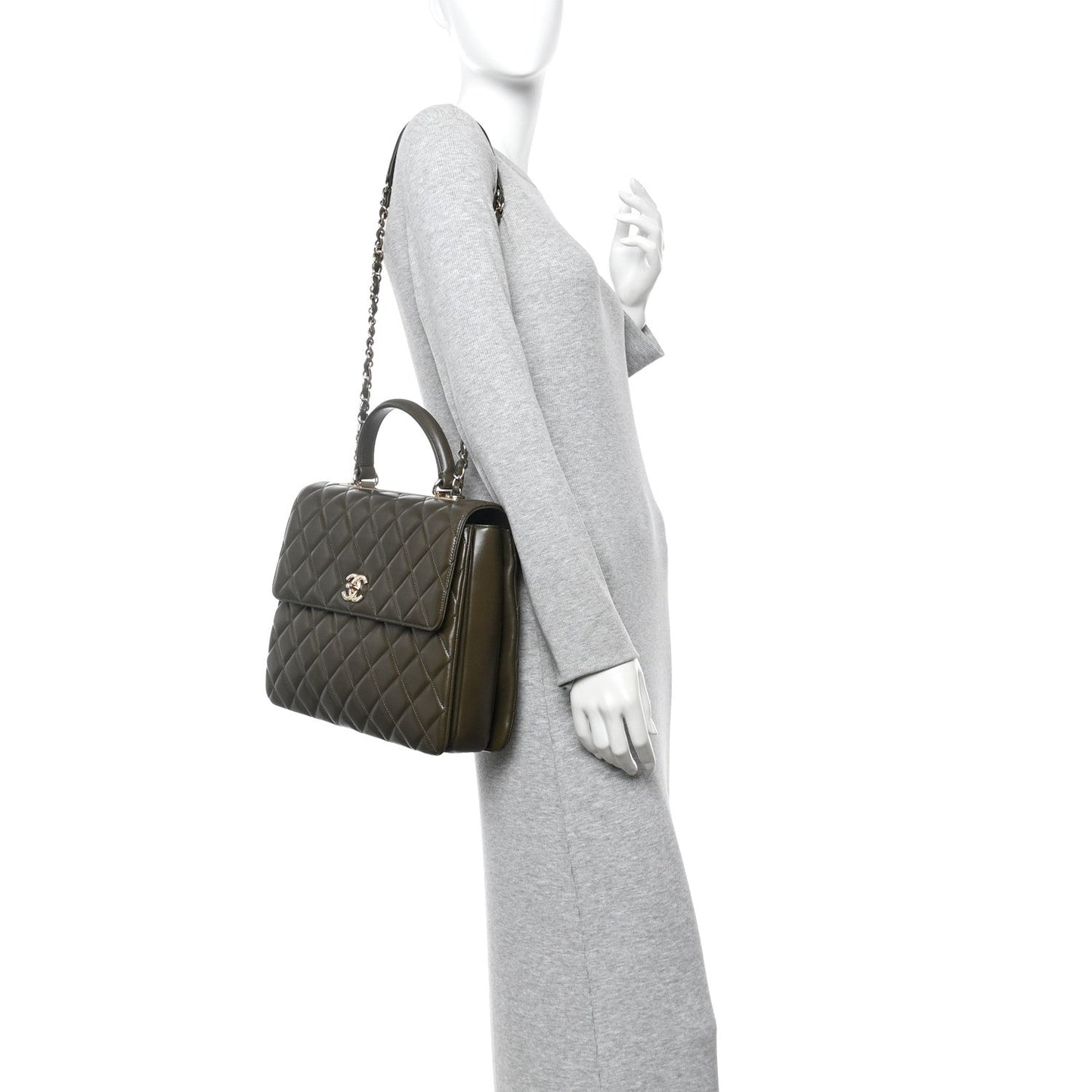 Lambskin Quilted Large Trendy CC Dual Handle Flap Bag Khaki